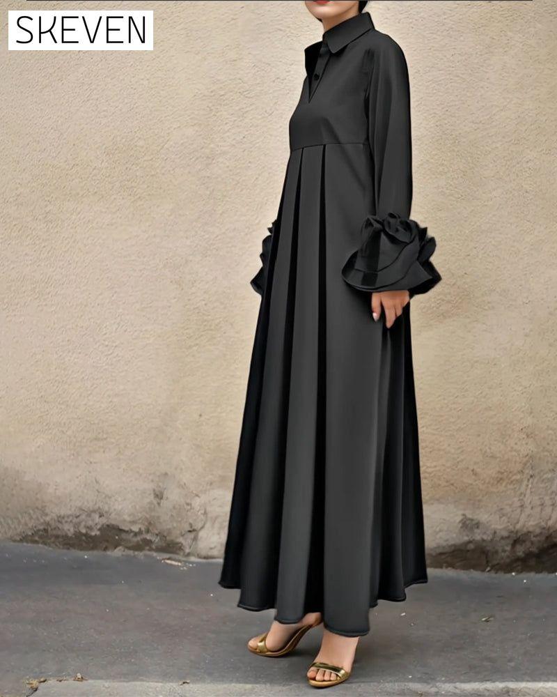 Modisches Hemdkragenkleid mit ausgestelltem Rock