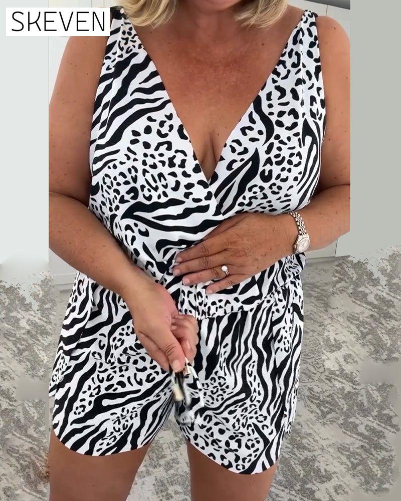 Zebra-Print Slim Fit Badeanzug