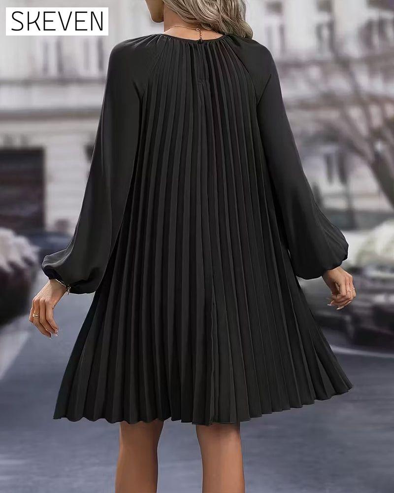 Fashion Solid Color Pleated Dress