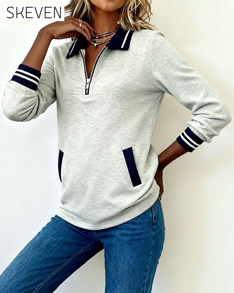 Reversreißverschluss, kontrastfarbenes, lockeres Sweatshirt