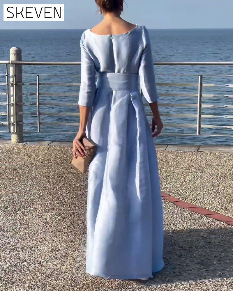 Elegant solid color three-quarter sleeve bow dress 202466 party dresses spring summer