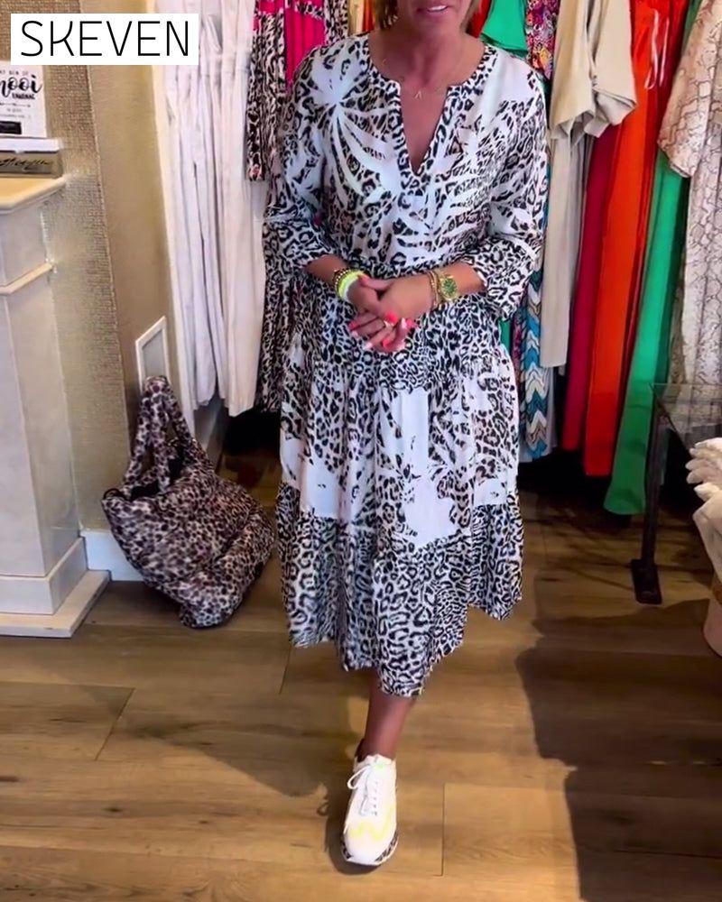 Freizeitkleid mit Leopardenmuster und 3/4-Ärmeln