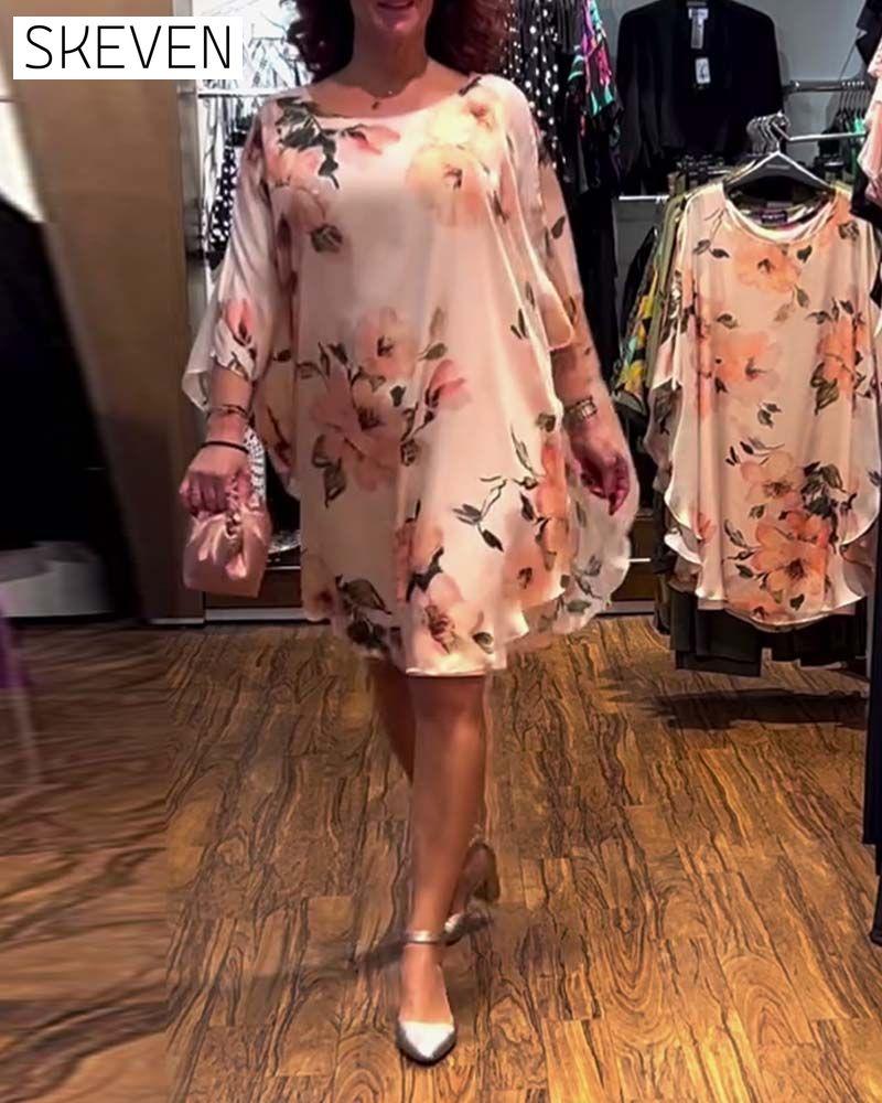 Bedrucktes Kleid mit Fledermausärmeln