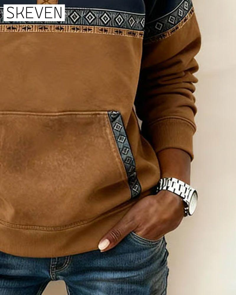 Retro-Sweatshirt mit farblich abgesetztem Pelzkragen