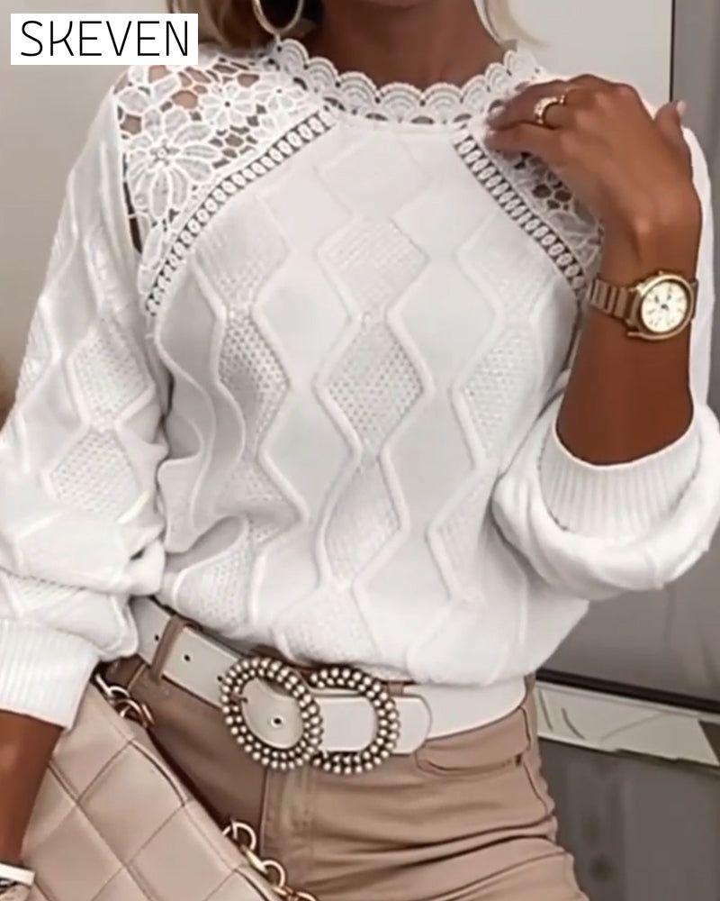 Lace Trim Fashion Patchwork Pullover