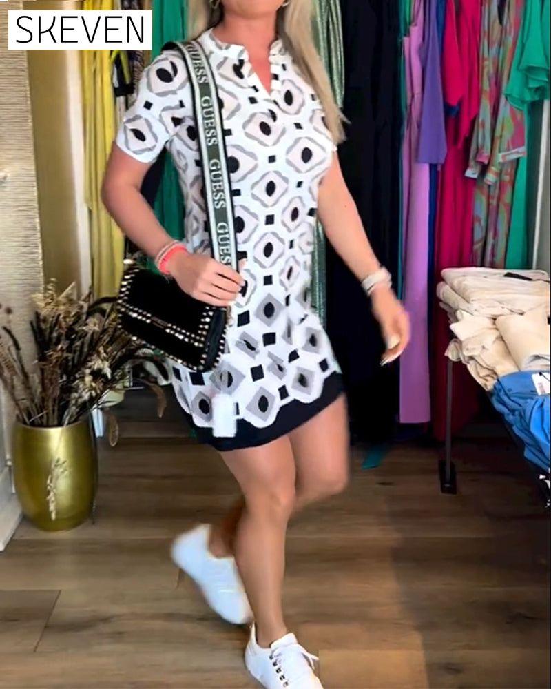 V-Neck Short Sleeve Printed Dress