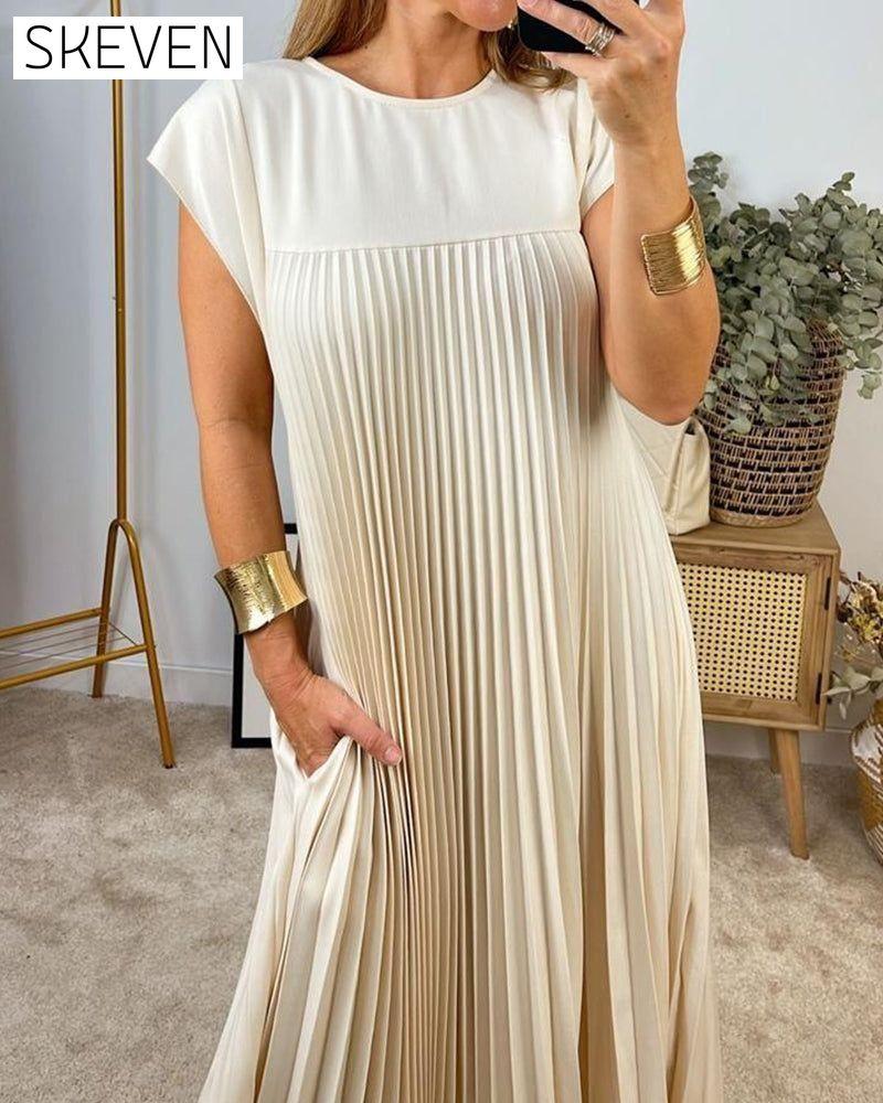 Sleeveless pleated simple solid color dress 2023 f/w 23BF casual dresses spring summer