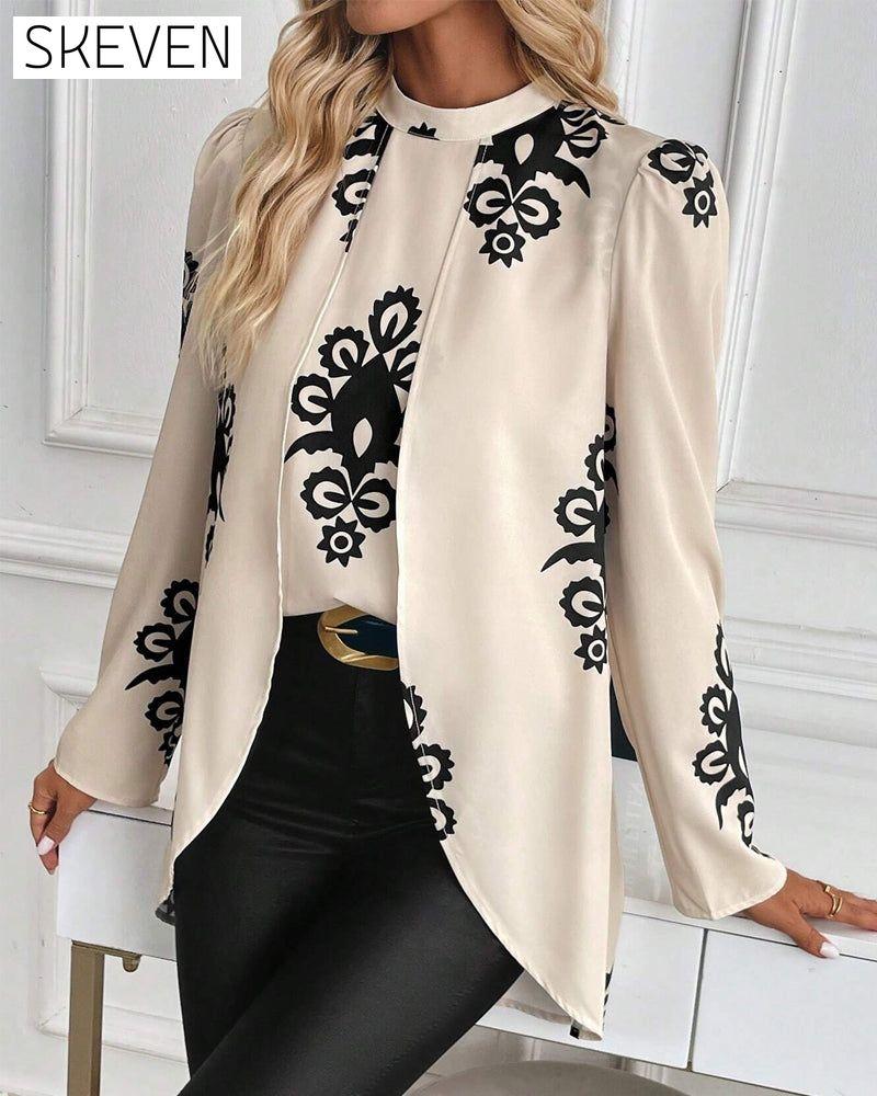 Bluse mit Puffärmeln und unregelmäßigem Muster