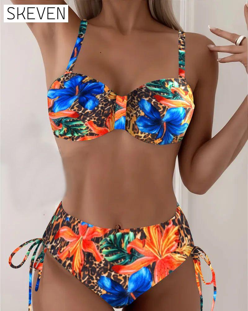 Bikini mit Leoparden- und Blumenmuster