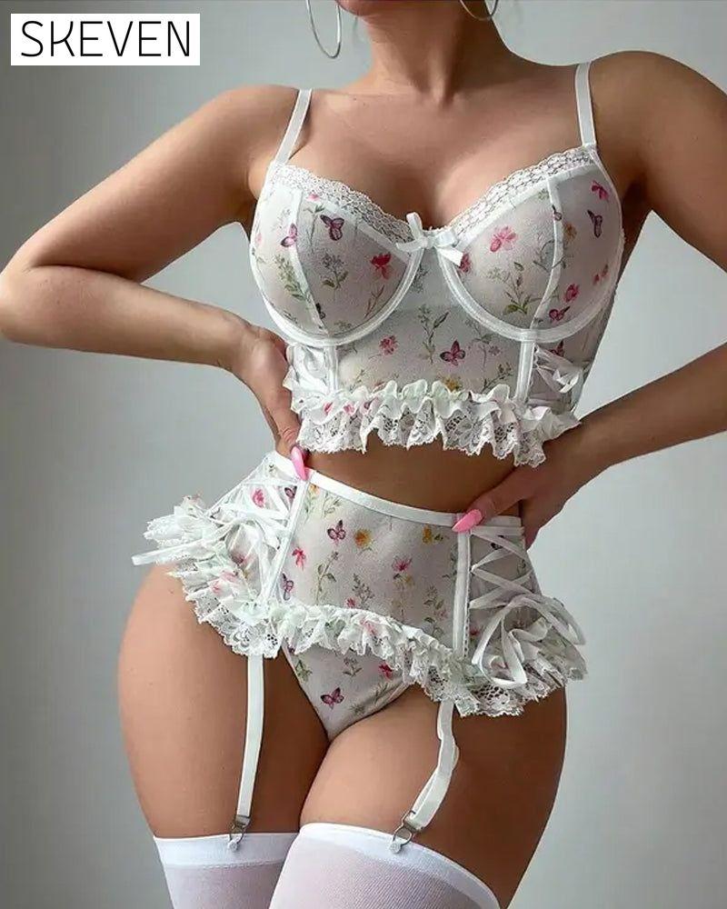 Ruffled Garter Belt Teddy Bear Pajama Set