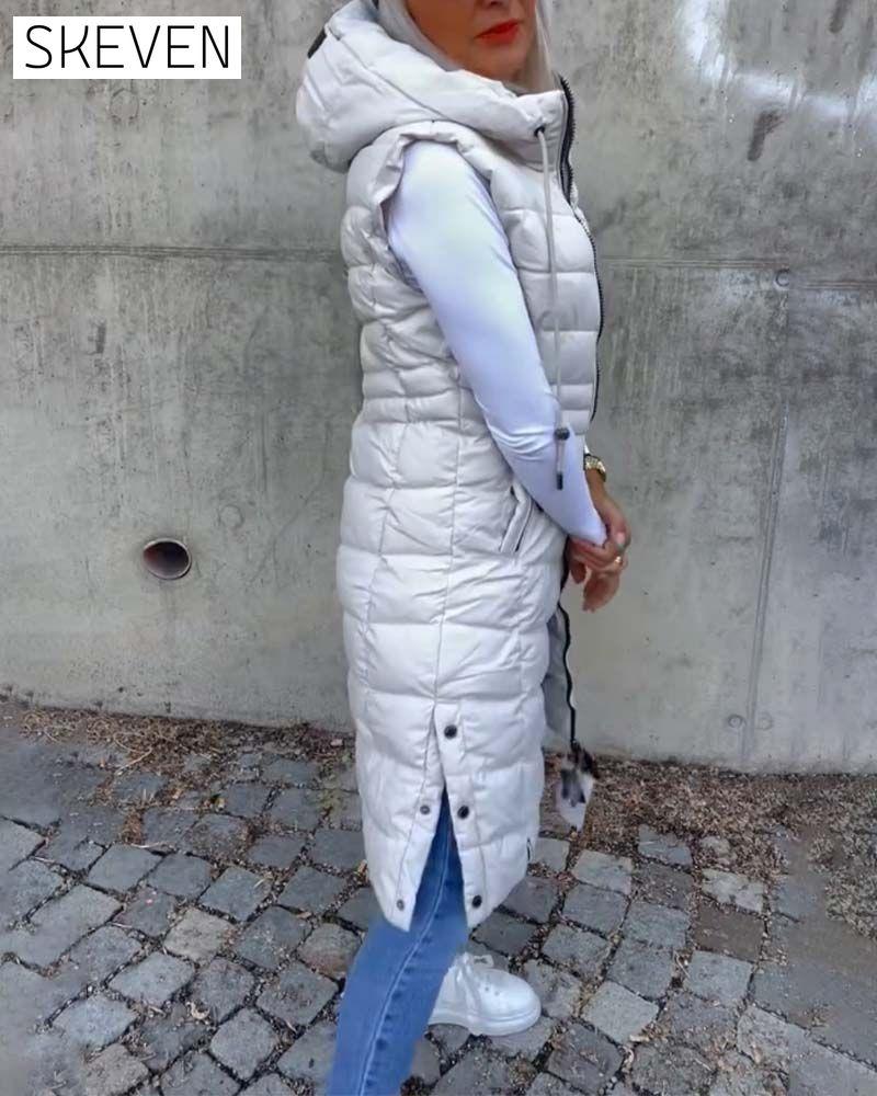 Ärmellose, wattierte Freizeitjacke mit Kapuze und Reißverschluss