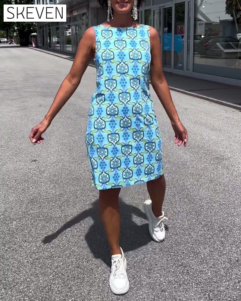 Ärmelloses, bedrucktes, figurbetontes Kleid