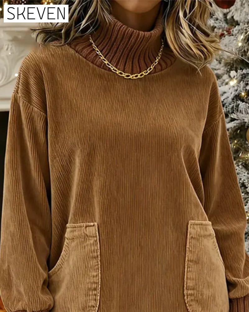 High-Neck Long-Sleeved Retro Dress