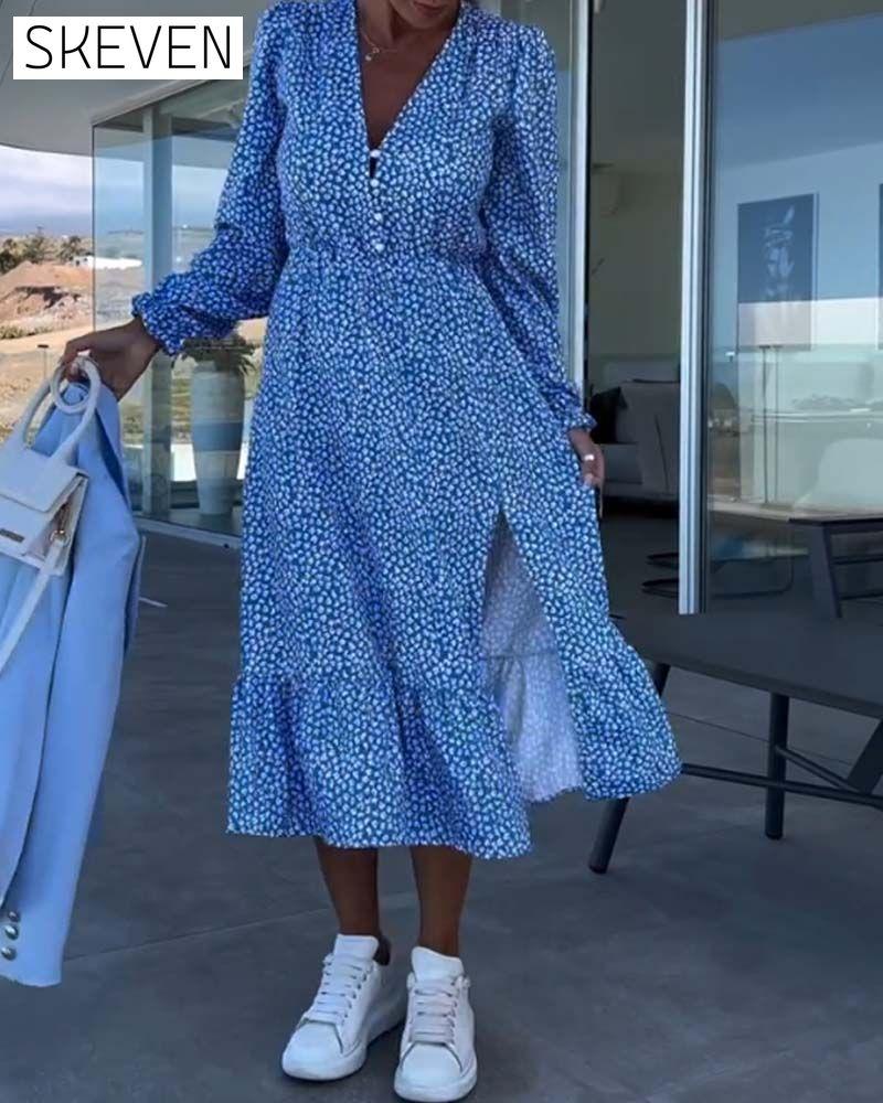 robe patchwork florale à col en V