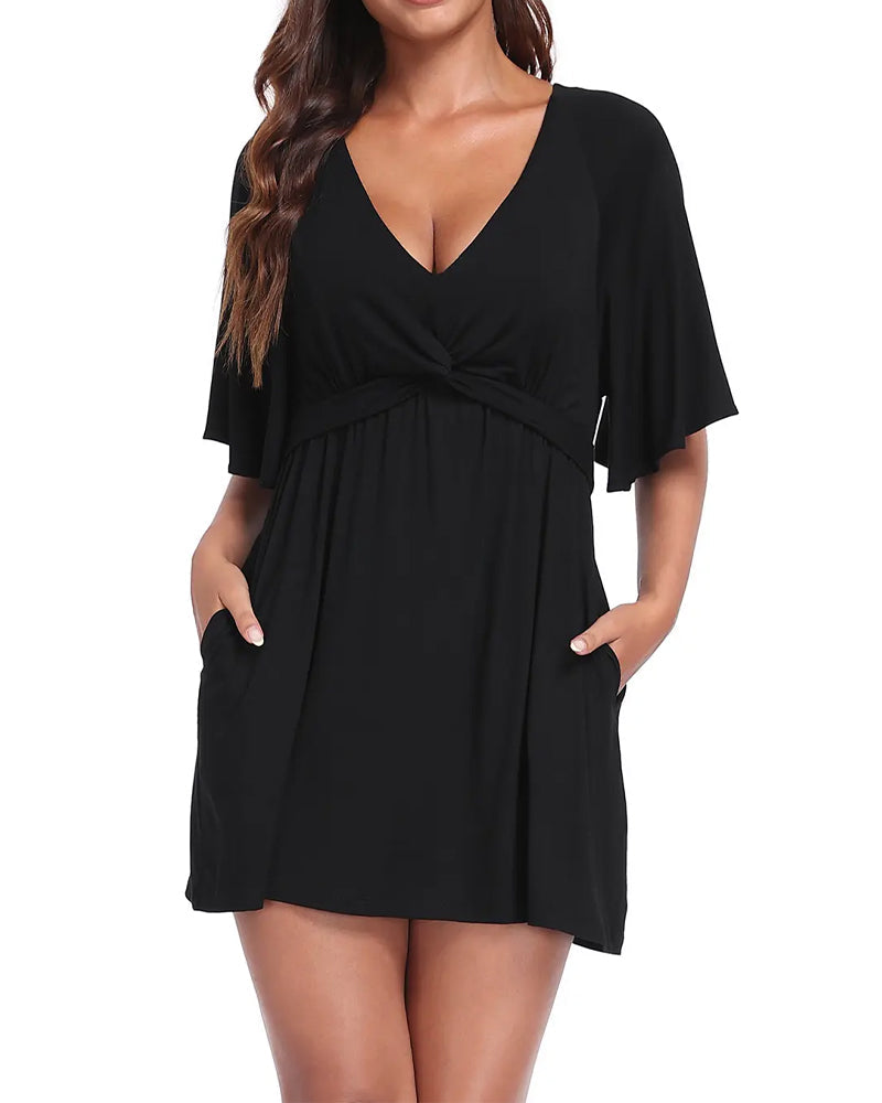 V-Neck Waist-Cinching Romper Dress