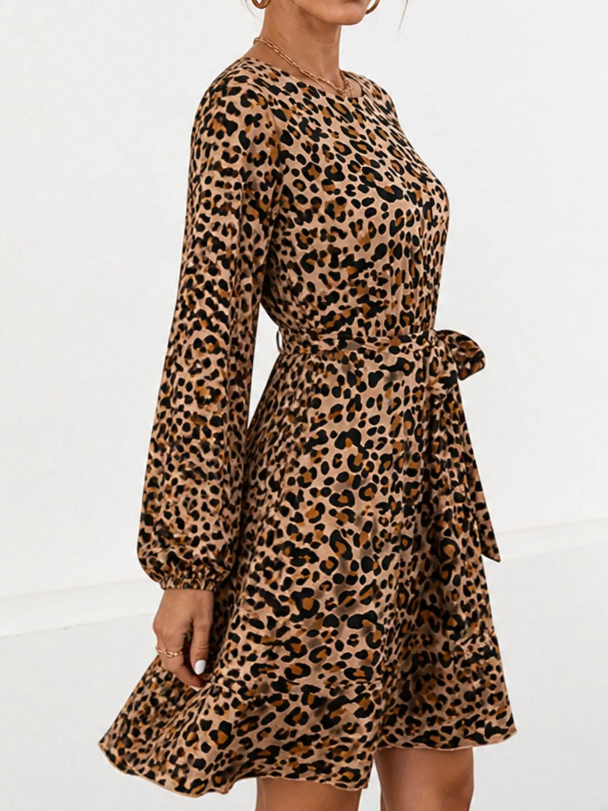 Animal Print Round Neck Mini Dress