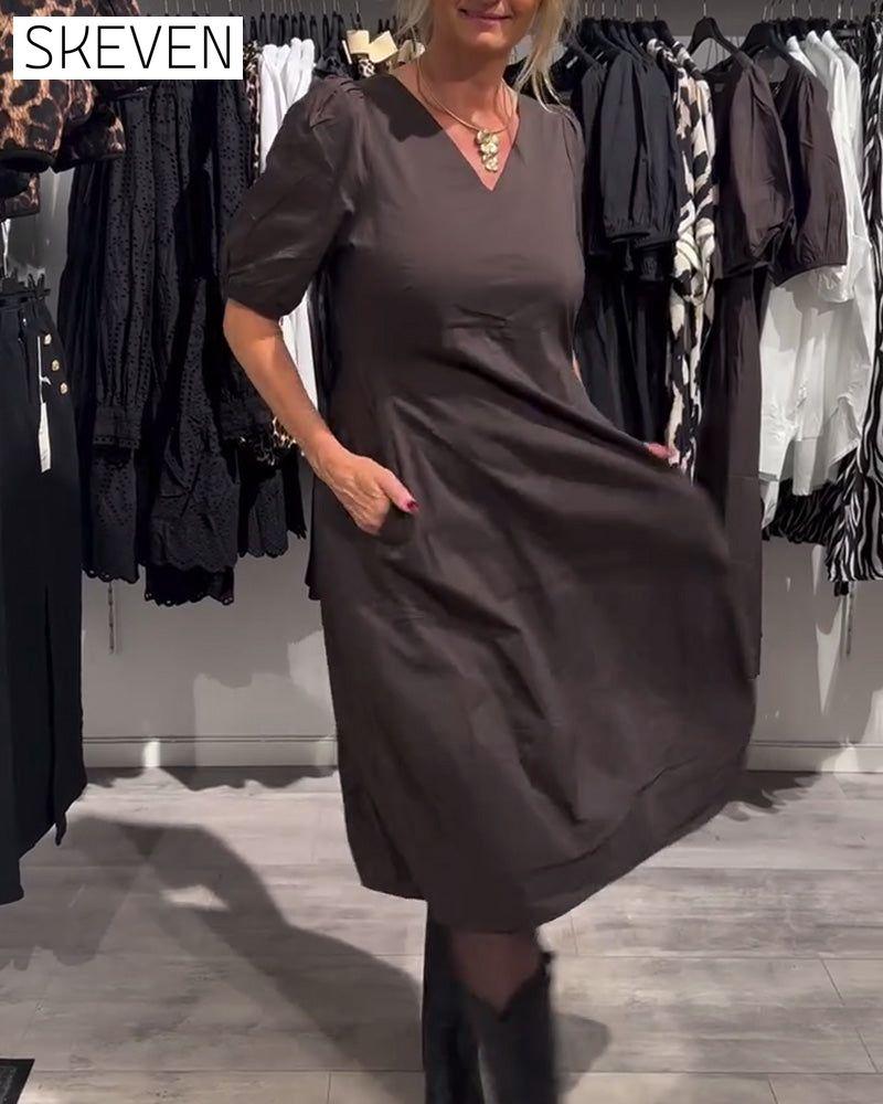 V-Neck Pocket Casual Dress