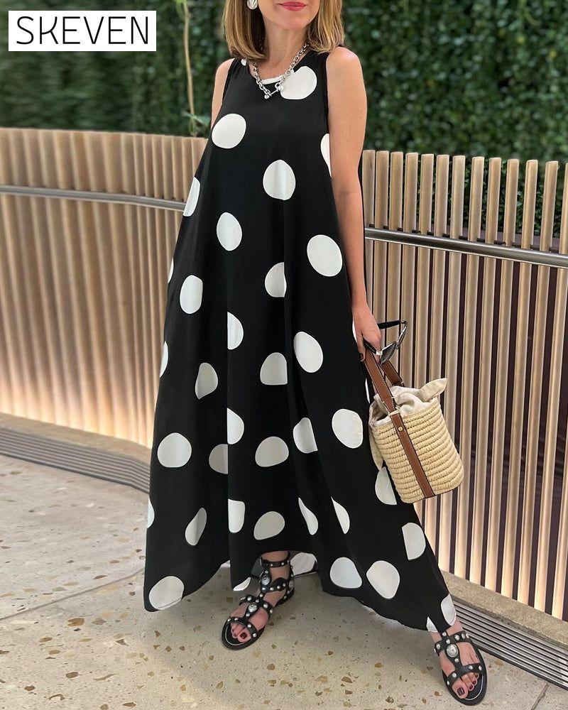 Sleeveless polka dot long dress