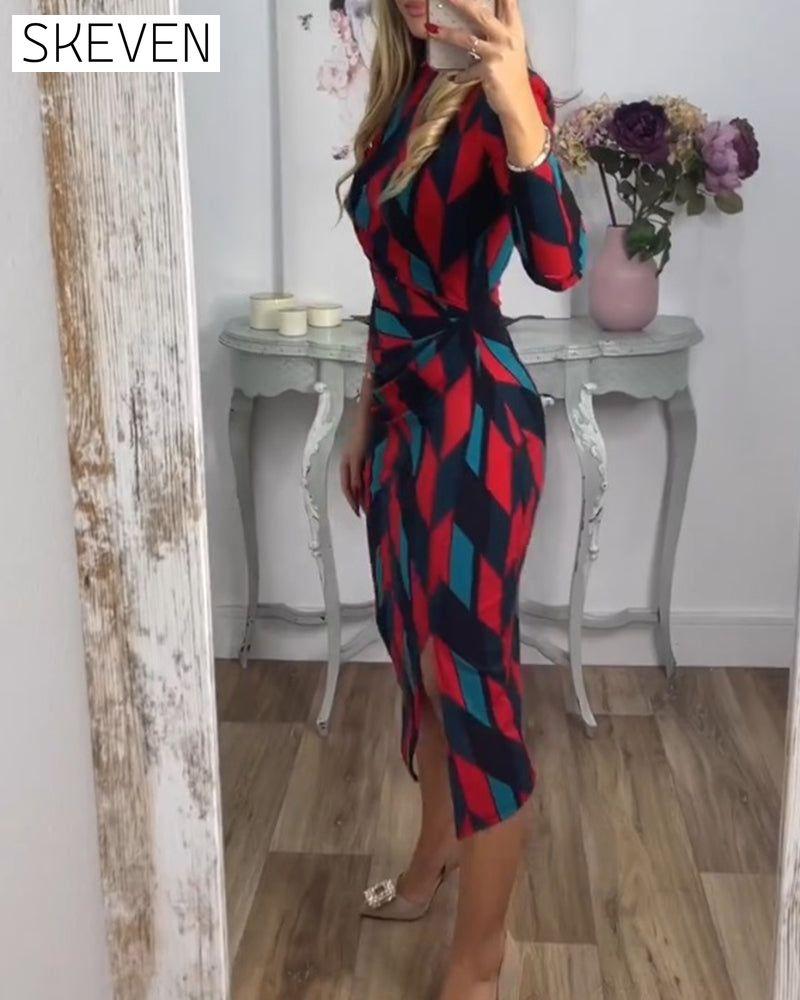 robe fendue à imprimé losanges