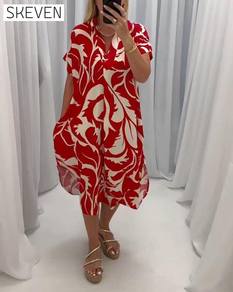 robe décontractée fendue à imprimé contrasté