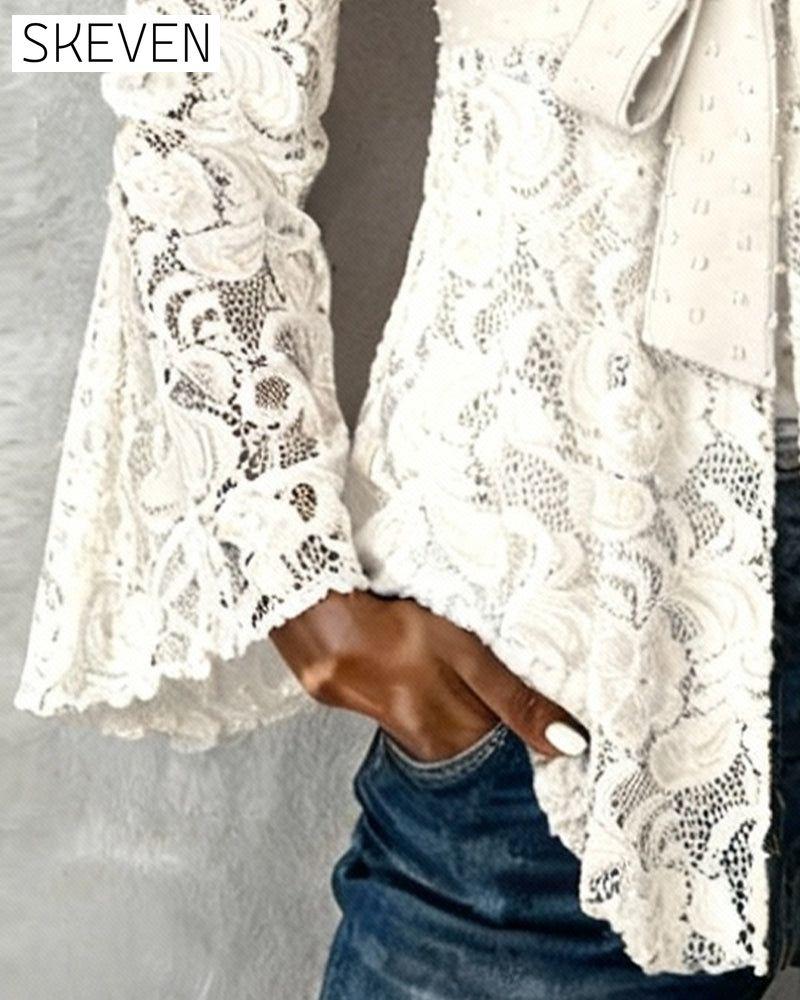 Solid Color Bell Sleeve V-Neck Blouse