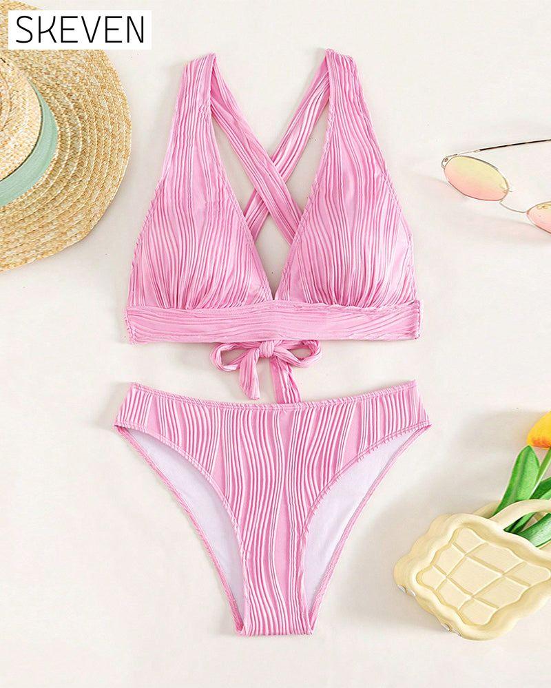sexy Bikini in Unifarbe mit tiefem V-Ausschnitt