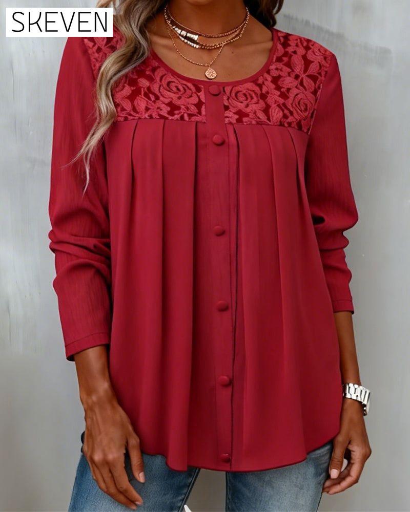 Long-Sleeved Loose-Fitting Pleated Top
