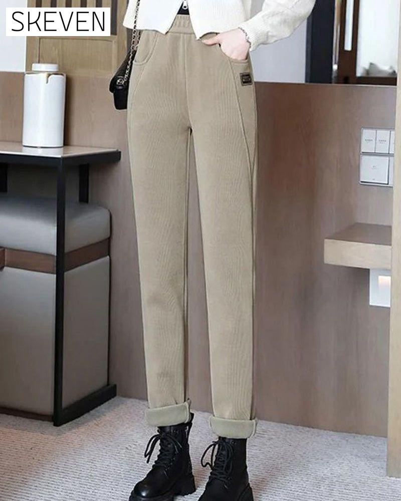 Warme, hochgeschnittene Hose mit Wollfutter