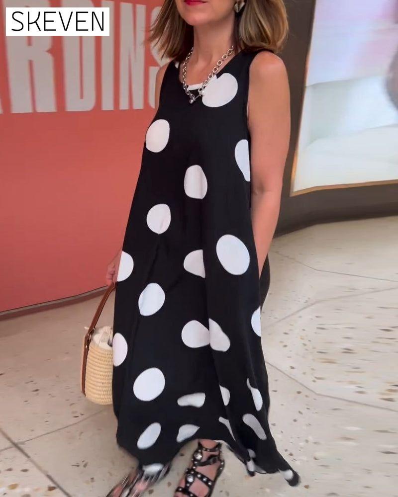 Sleeveless polka dot long dress