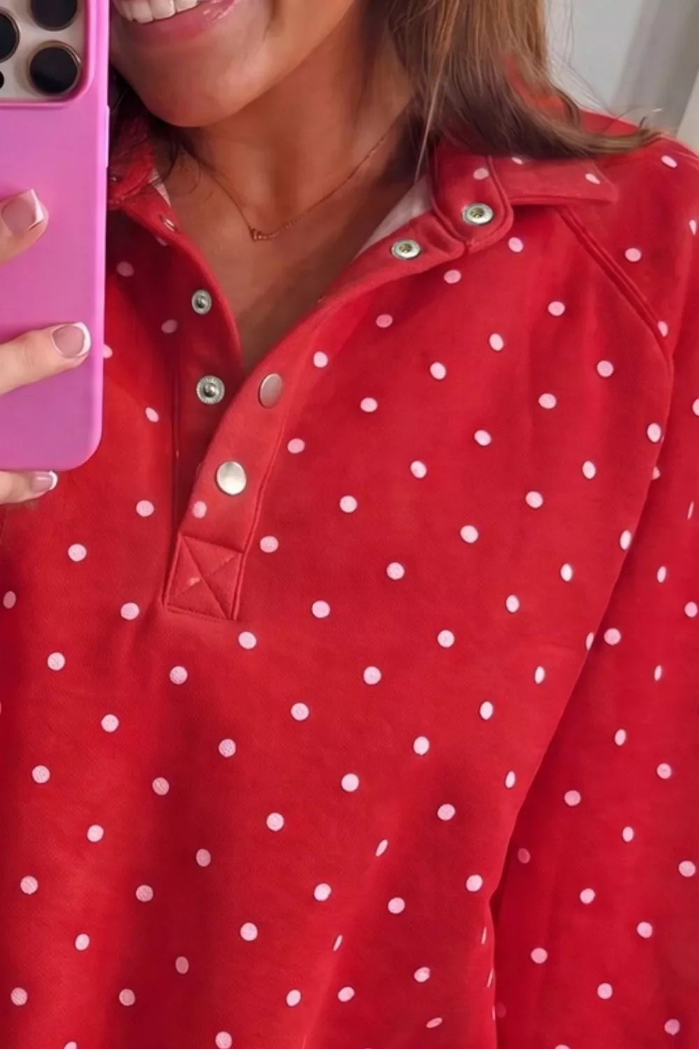 Polka Dot Snap-Button Sweatshirt