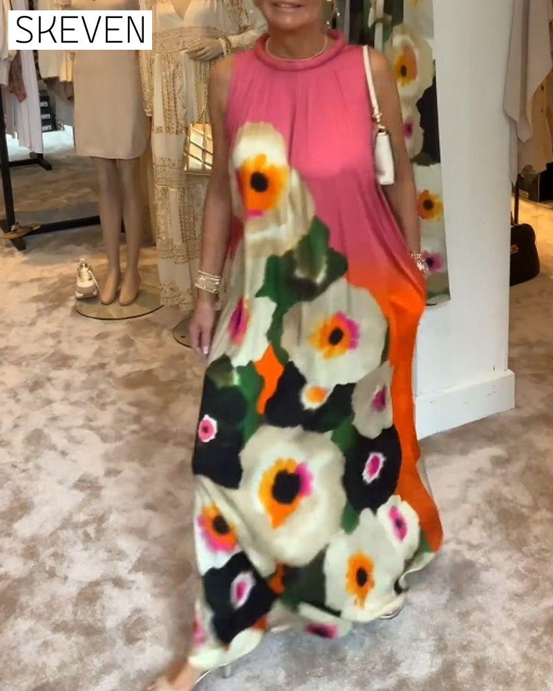 Sleeveless floral print casual long dress