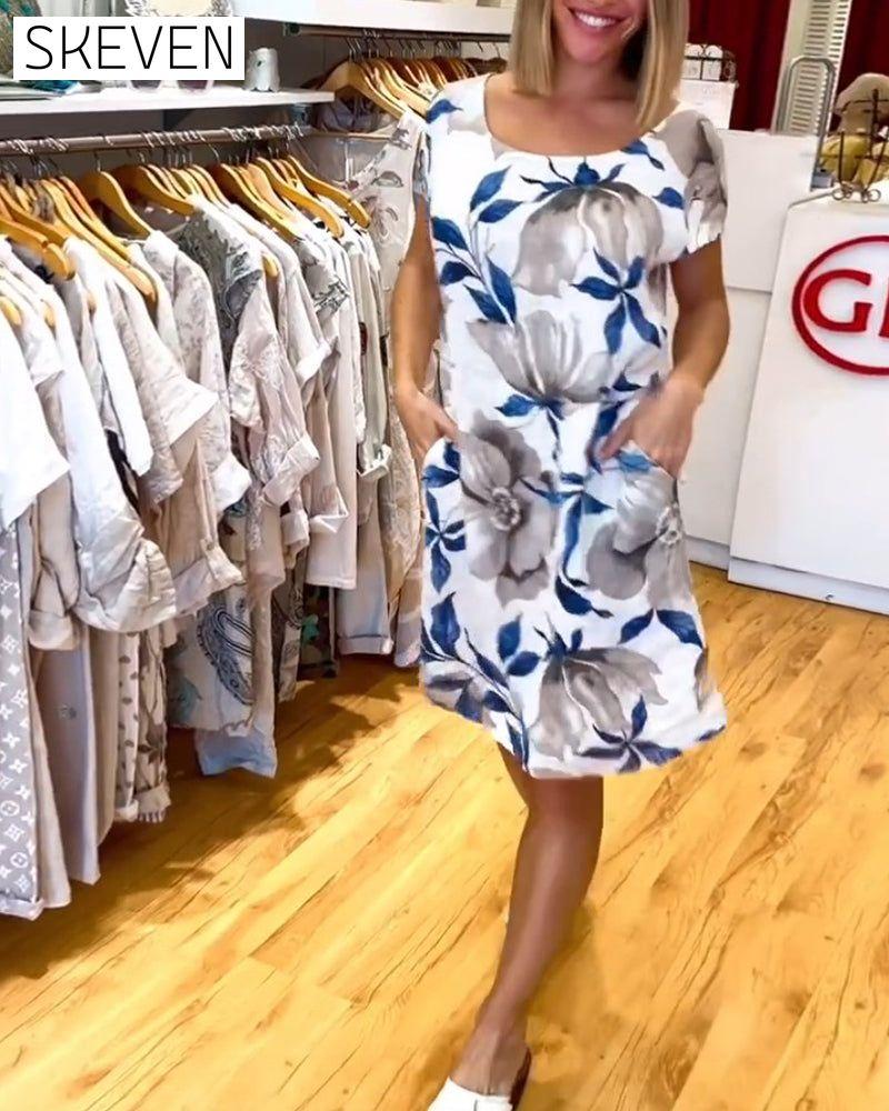 Elegant short-sleeved floral print dress
