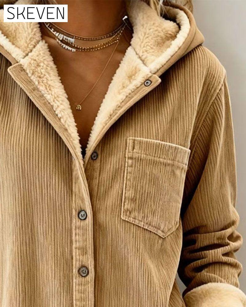 Solid Color Long-Sleeved Warm Hooded Coat