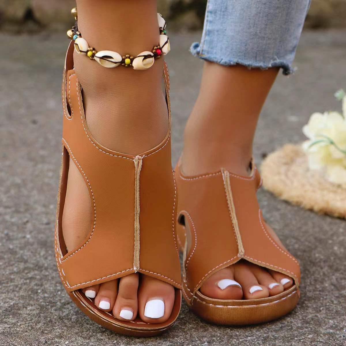 Wedges Sandals With Elastic Band Design Casual Shoes