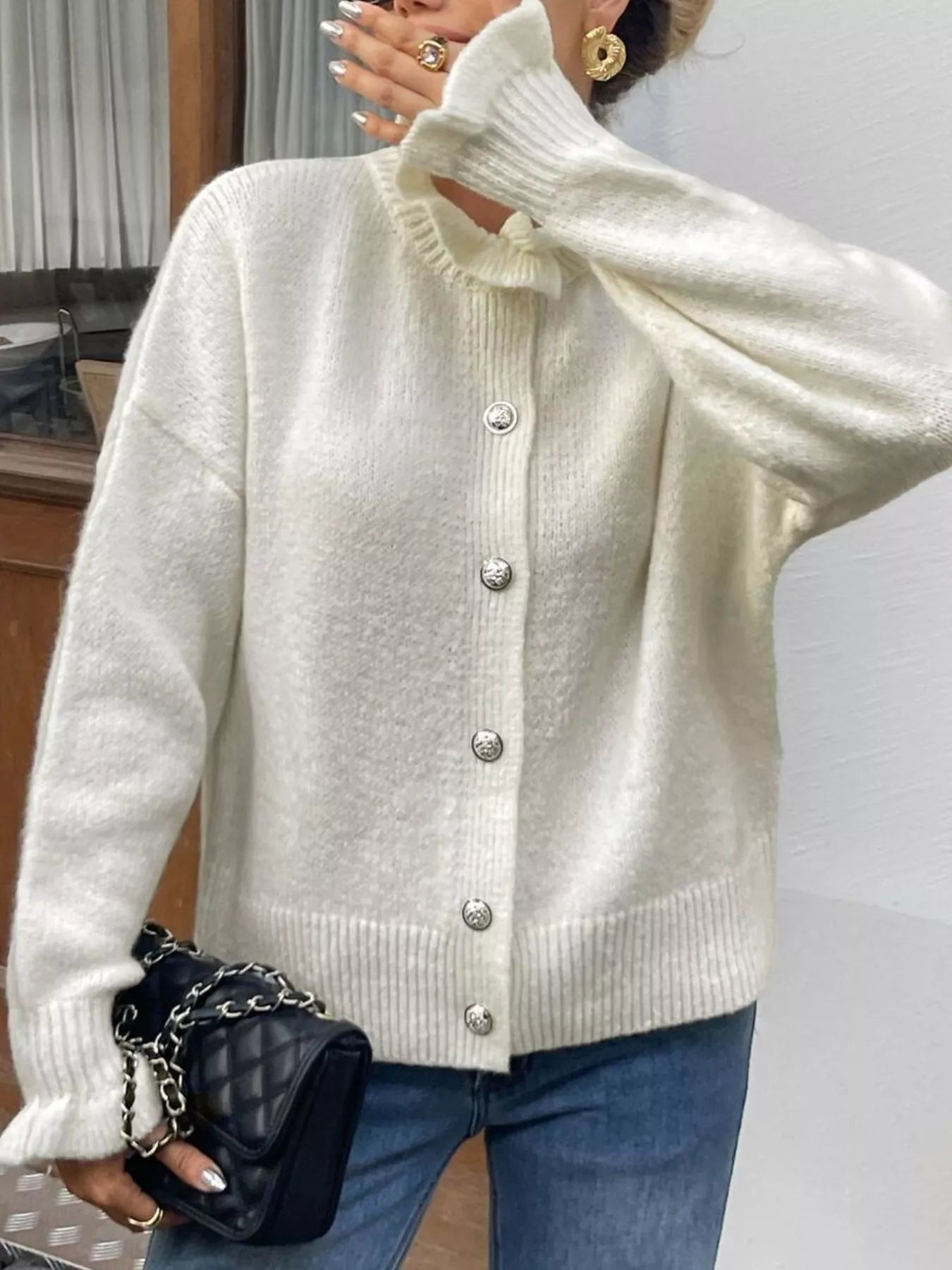 Langarm-Strickjacke mit Knopfleiste