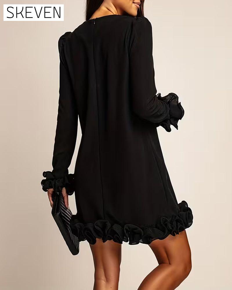Puff Sleeve Straight Flower Bud Dress