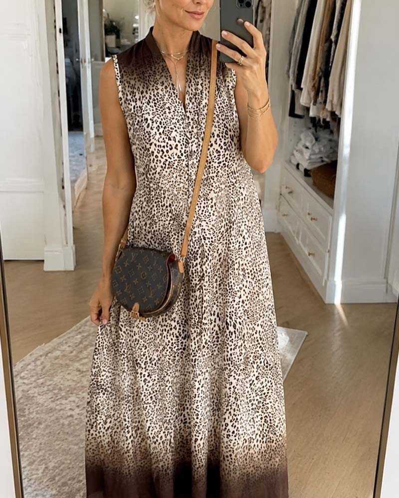 Sleeveless Gradient Leopard Dress