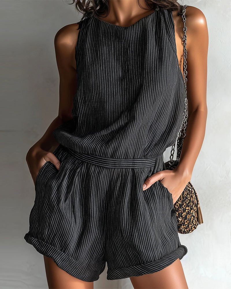 Striped Sleeveless Waist Jumpsuit