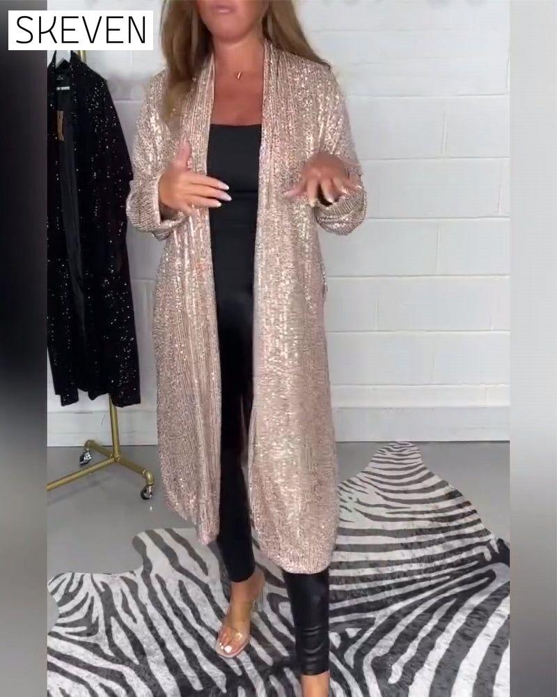Solid color sequined casual coat 2024 f/w coats spring