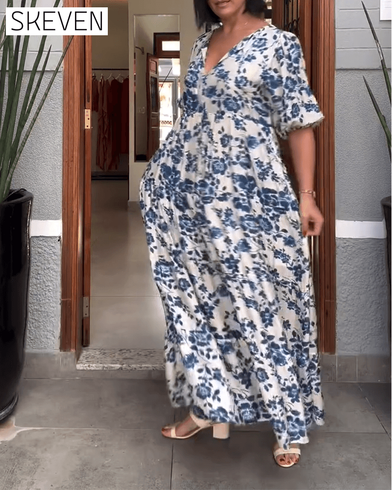 Short-Sleeved Floral Print Dress