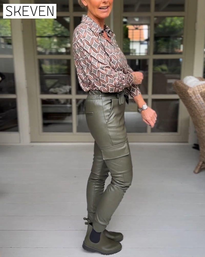 Vintage-Freizeitbluse mit V-Ausschnitt