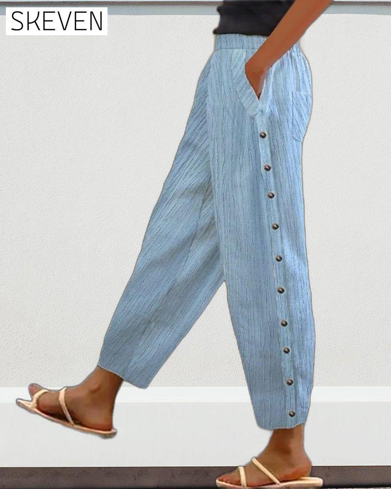 Striped print button pocket track pants pants spring summer