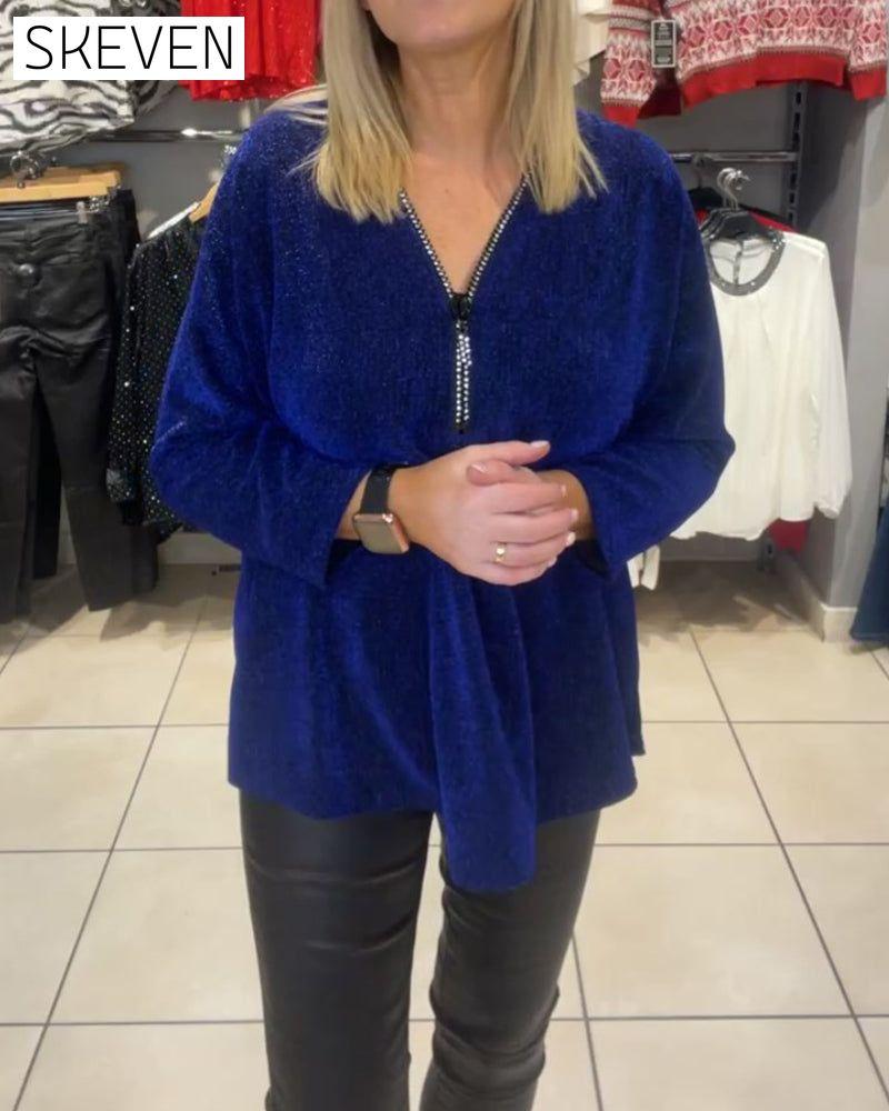 Casual Long Sleeve Zipper Loose Top