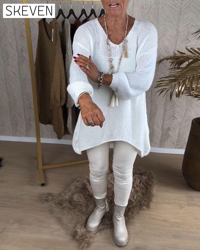 Irregular solid color casual sweater
