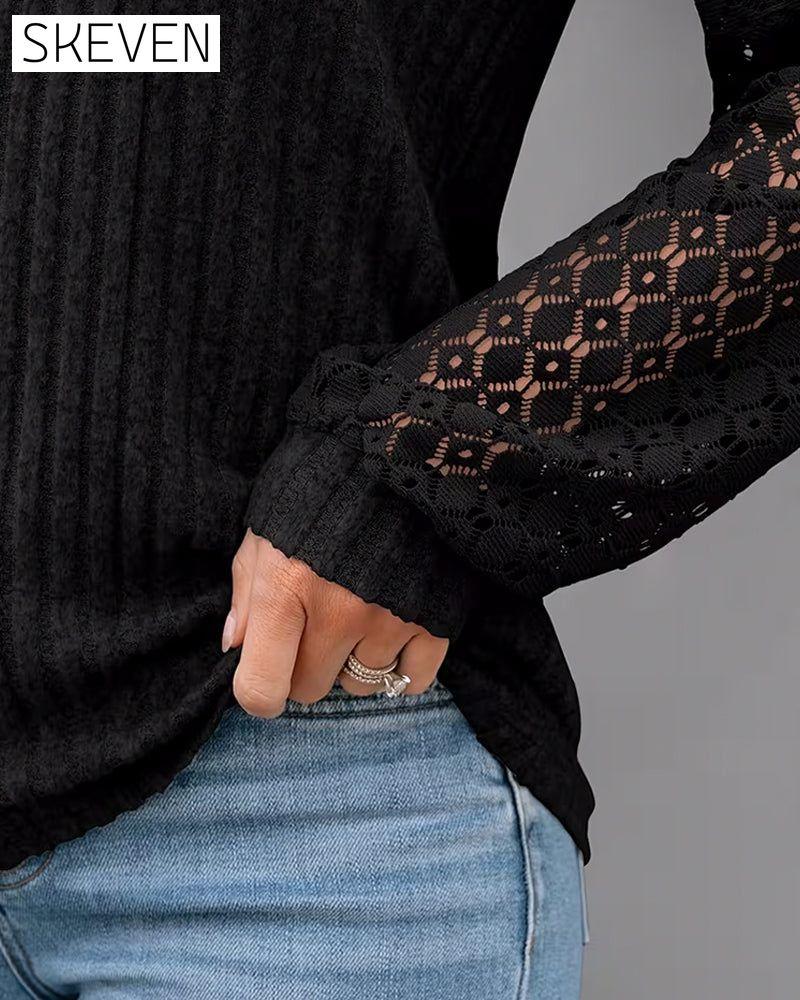 V-Neck Brushed Pit Strip Top