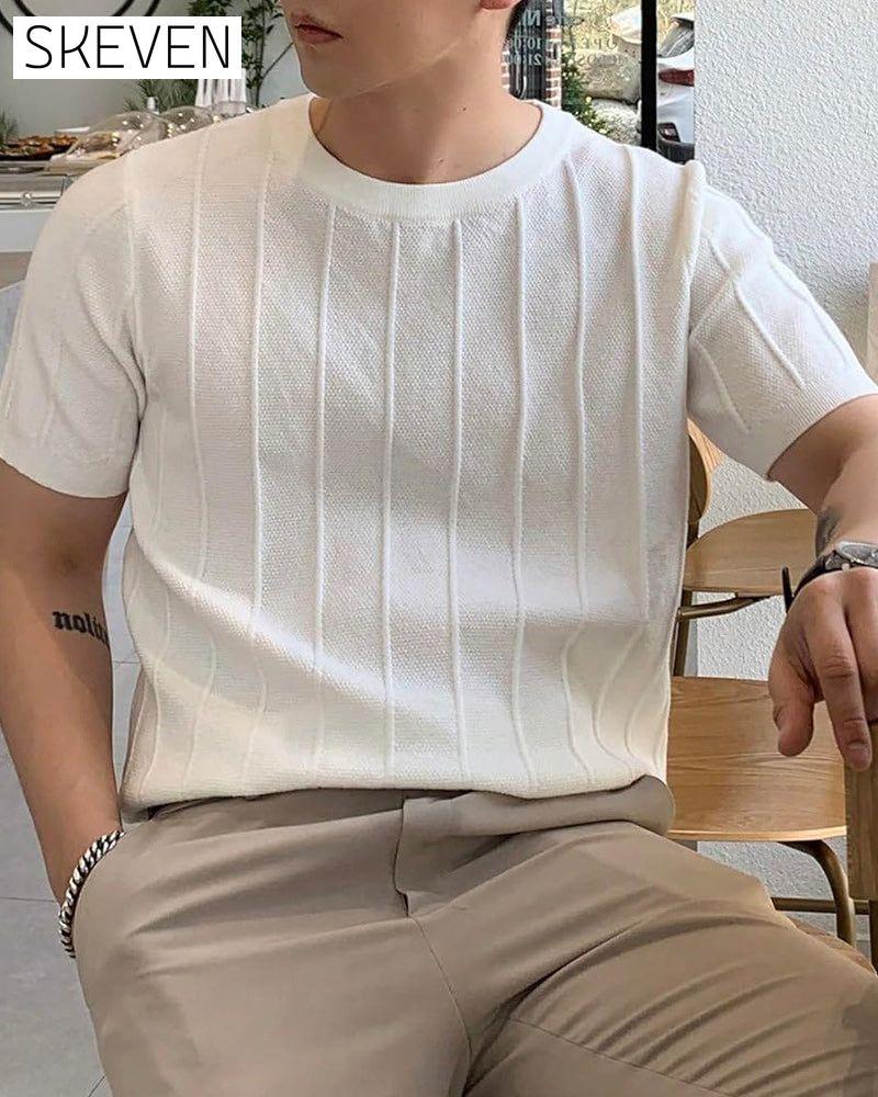 Men's Crew Neck Short Sleeve Breathable Knitted T-Shirt