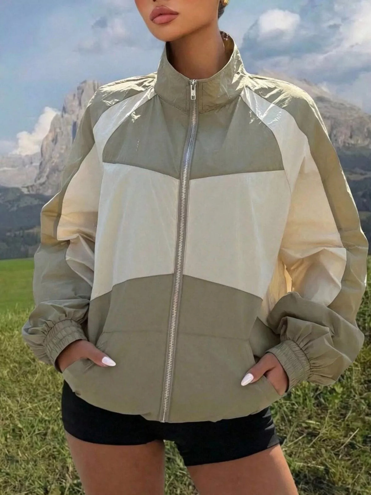 Color Block Zip-Up Jacket
