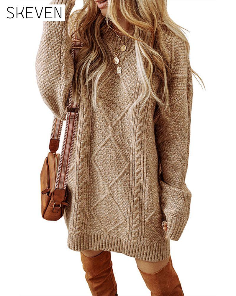 Casual Round Neck Solid Color Sweater Dress