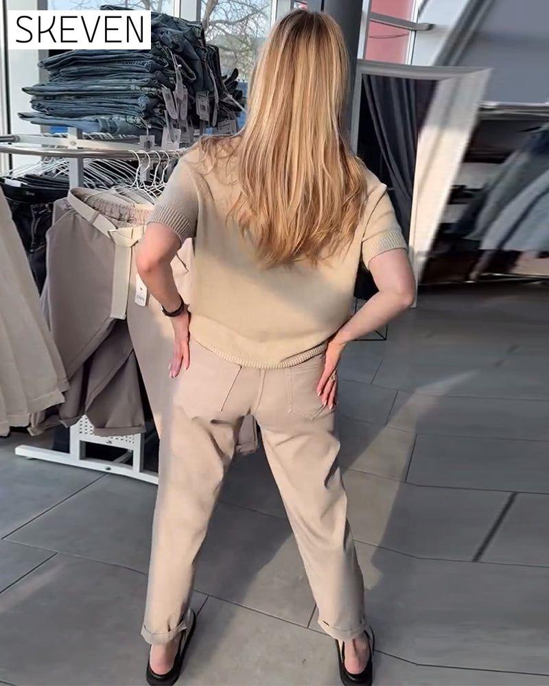 Einfarbige, lässige, gerade geschnittene Hose