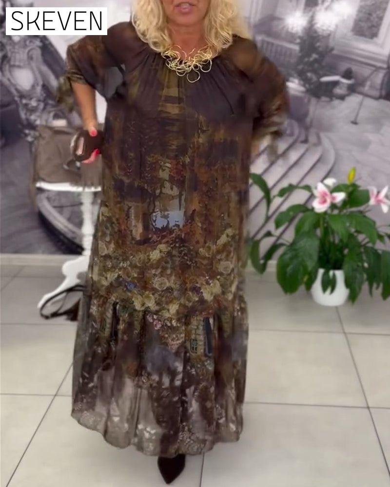 Elegant Floral Print Long Dress